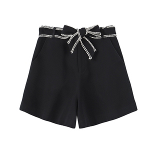 编织拼色压边系带A字阔腿短裤 轻奢春季 010 缇 899西湖阁老