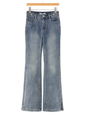 799西湖阁老【知】春装 弹力显筷子腿开叉牛仔喇叭裤615