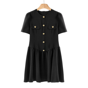 圆领套头纯色娇俏气质短袖 春装 连衣裙013夏 兹 679西湖阁老