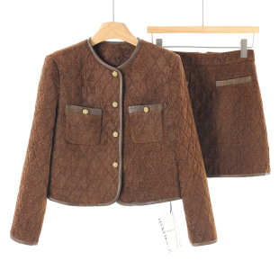 绍 春季 圆领单排扣短款 外套 100 西湖阁老 半身短裙套装 幸