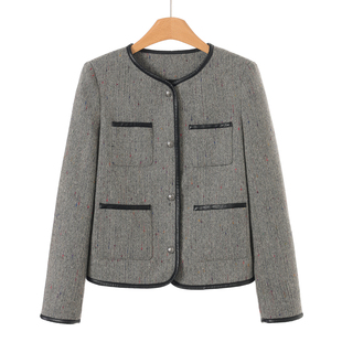 PU包边双排口袋复古香风外套382 春装 西湖阁老 俪