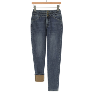 采 加绒小脚牛仔裤 冬装 排扣高腰铅笔裤 269 绍 西湖阁老