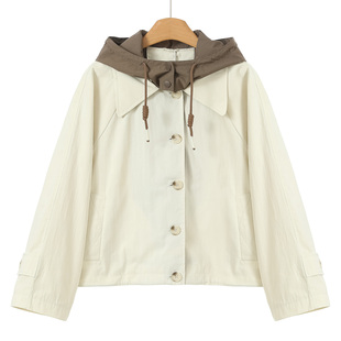 拼接连帽插肩袖 659西湖阁老 绍 26春装 短风衣外套631 帛