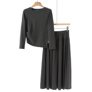 松紧大摆半身裙套装 499西湖阁老 斜摆开叉T恤 春装 019 兰