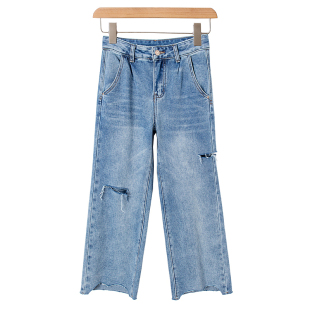 脚棉质破洞直筒牛仔裤 西湖阁老 不规则裤 春季 CG792 琛