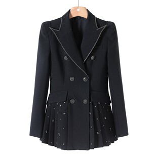 双排扣重工镶钻百褶衣摆西装 哇噢 春季 子Y 外套013 真修身