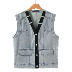 拼色门襟宽松再生纤维牛仔马夹外套666 春装 899西湖阁老 文