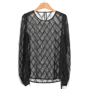 亮丝流苏菱格纹开叉套头雪纺衫 26春装 934 莫Y 569西湖阁老