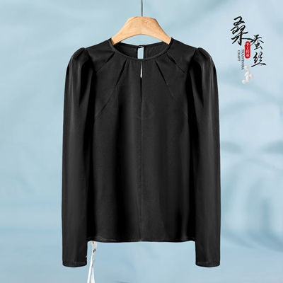 92%桑蚕丝【邹】夏装 T圆领镂空拼接款显瘦长袖套头小衫294