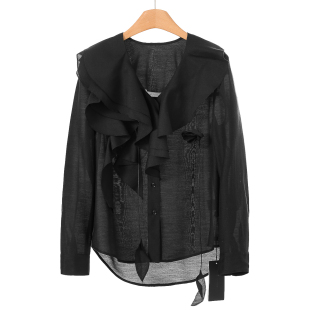 43%莱赛 不对称瀑布荷叶边V领衬衫 绵羊毛 26春装 011 莫Y 799