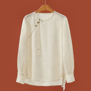 100粘纤 盘扣冰丝套头衬衫 栖 提花新中式 105 春装 659