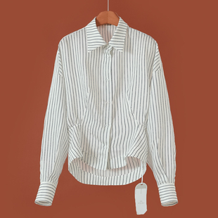 85%粘纤15%桑蚕丝 条纹收腰天丝衬衫 兹 绍 266 春装 459