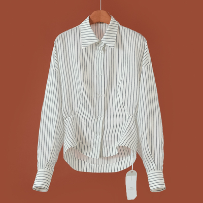 459 85%粘纤15%桑蚕丝【兹】春装 *绍 条纹收腰天丝衬衫266