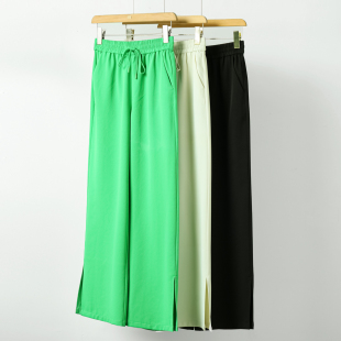 松紧抽绳高腰垂感开叉阔腿裤 夏季 071弜 栖 499西湖阁老