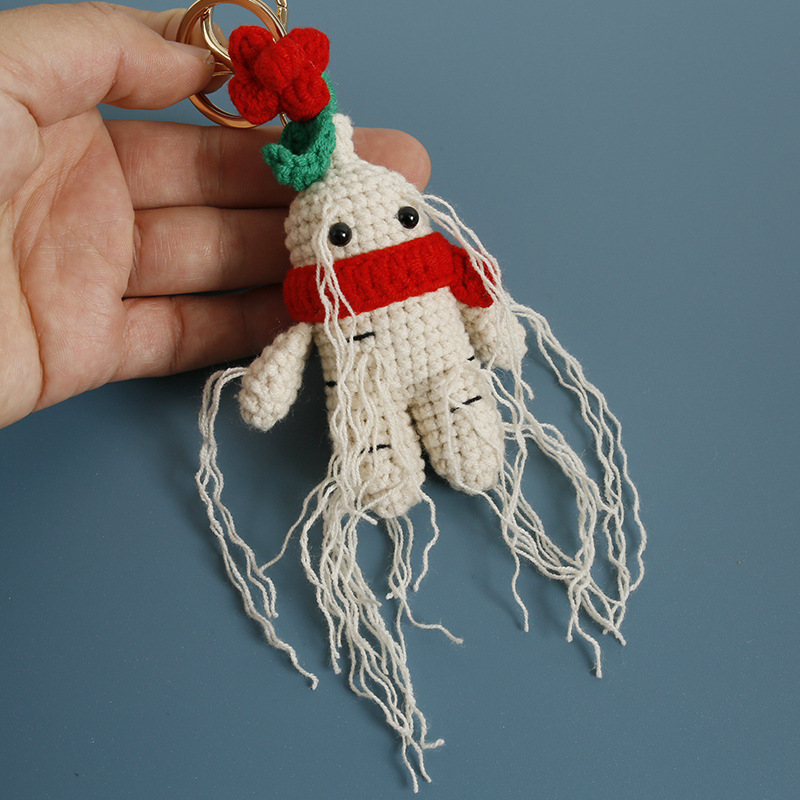 创意手工编织人参娃娃玩偶 毛线钩织人参钥匙扣 个性包挂饰成品