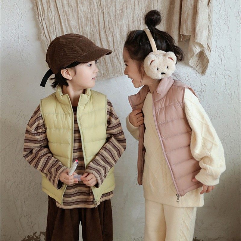 儿童羽绒马甲男童女童中大童装经典轻薄款立领纯色保暖羽绒服背心