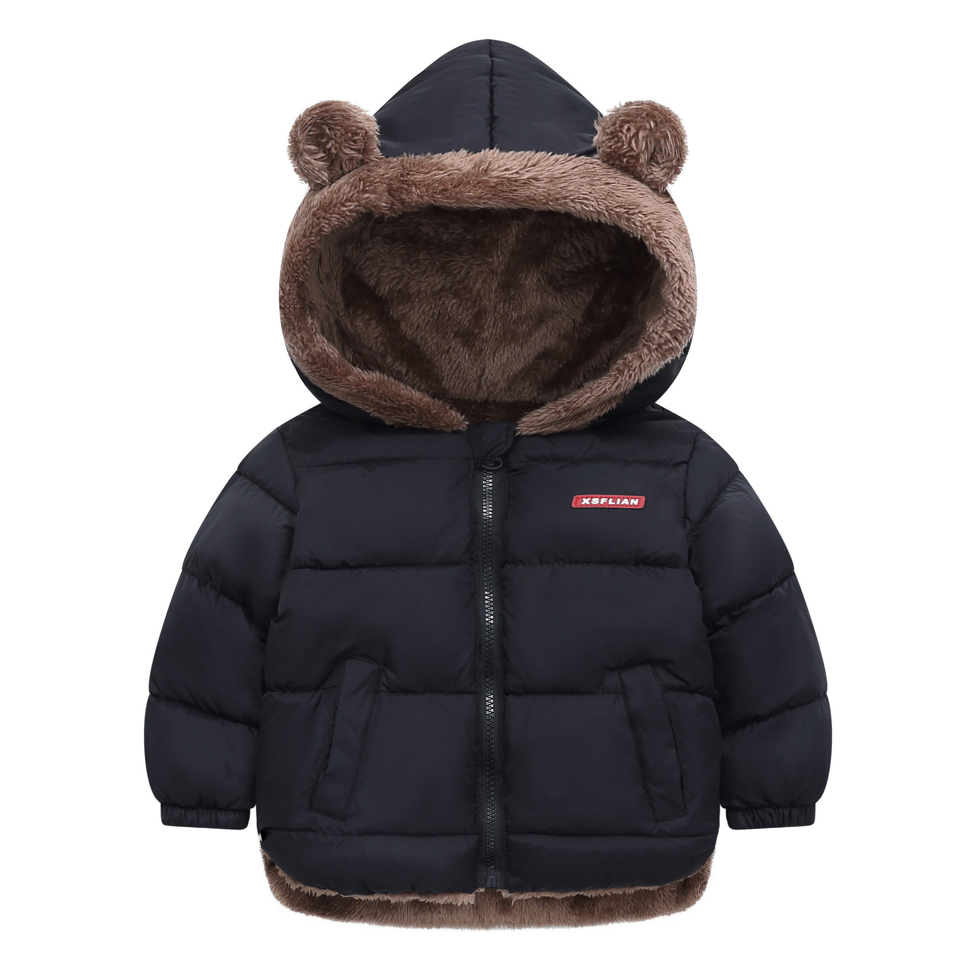 儿童冬季加厚抓绒棉服连帽外