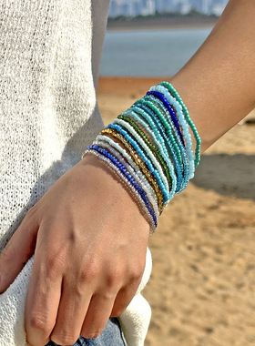 气质时尚撞色米珠手链套装个性百搭森系沙滩叠戴女多巴胺彩色手饰