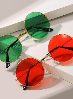 欧美复古圆形太阳镜新款彩色海洋片太子镜伴郎团潮流跨境时尚墨镜