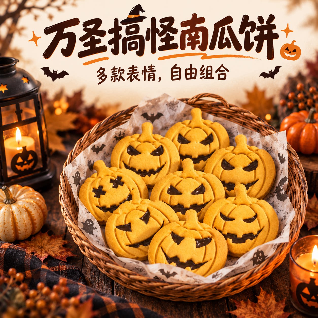搞怪南瓜饼干模具万圣节镂空表情南瓜头糖霜饼干曲奇diy按压磨具