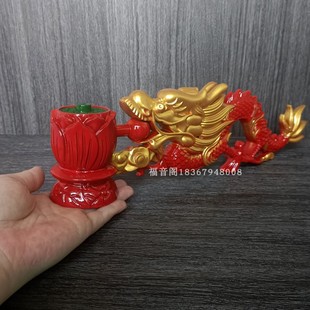 龙头手炉莲花香座新款树脂手持香插香炉寺院法汇法器佛堂手炉红黄