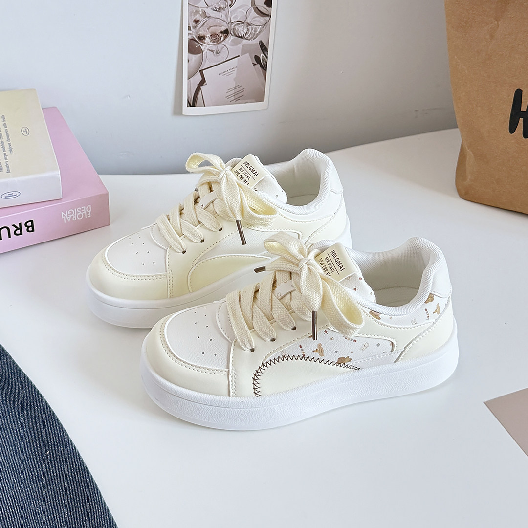 鞋子女童2026春季新款大童百搭休闲运动板鞋皮面透气初中生小白鞋