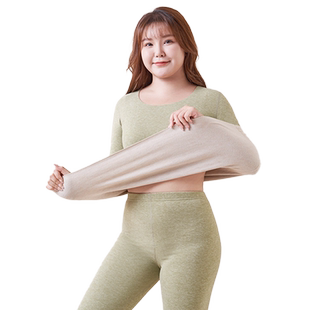 猫人大码秋衣秋裤女士德绒无痕发热套装加肥加大胖MM羊绒保暖内衣