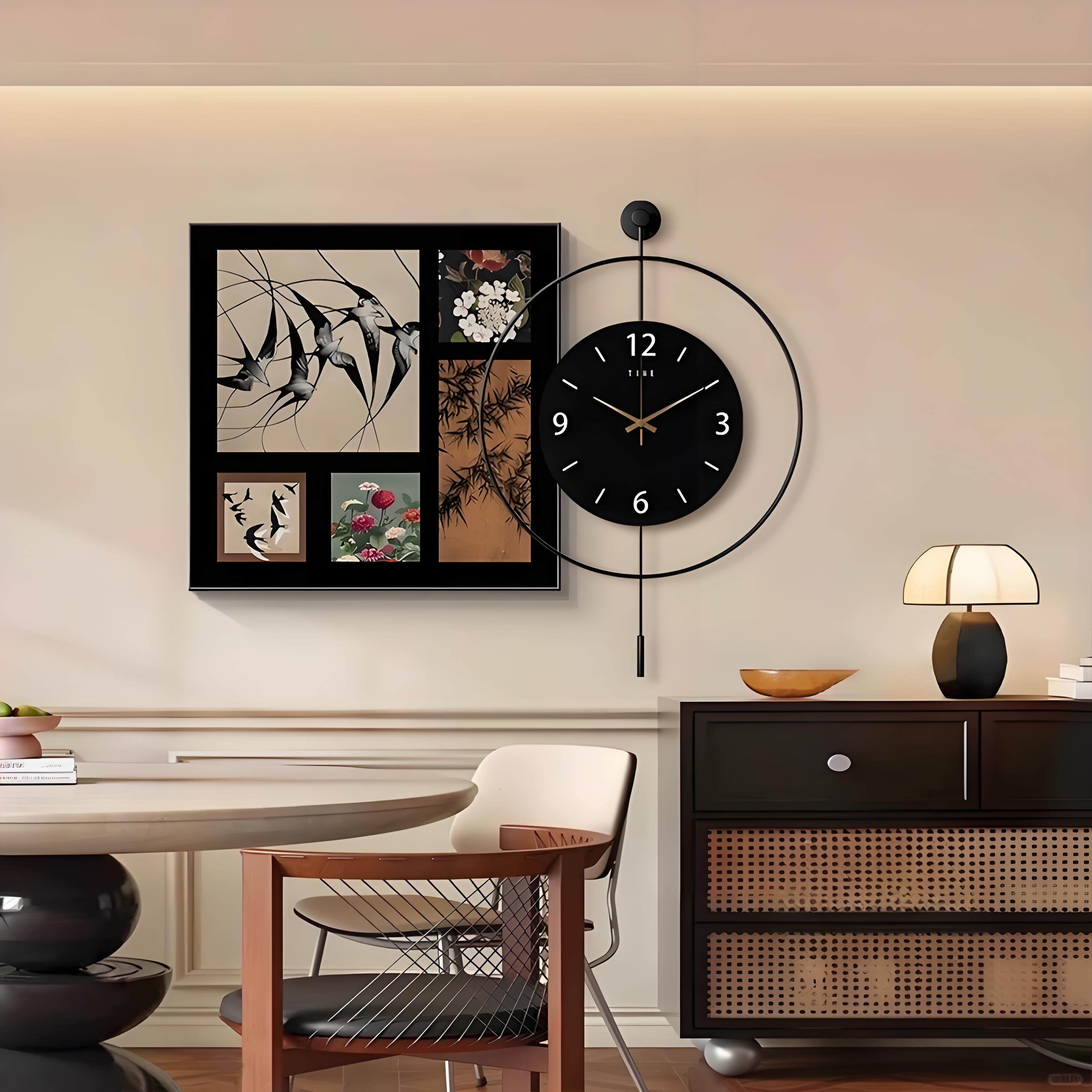饭厅装饰画 画钟表挂画 画组合客厅2025新款时钟壁画 画挂钟墙面