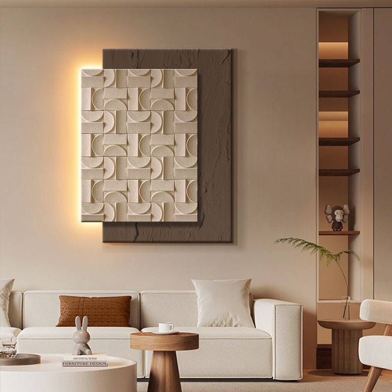 客厅壁画沙发背景墙2025新款挂画轻奢高级感发光壁灯光玄关装饰画