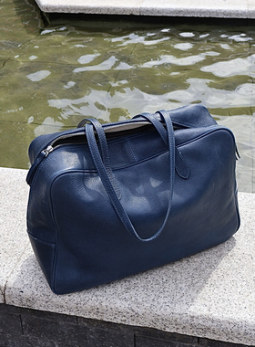 独行野兽真皮大容量电脑包公文包行李包头层植鞣牛皮保龄球单肩包