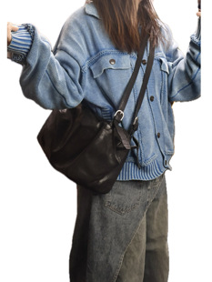 独行野兽头层洗水牛皮真皮女包单肩斜挎包时尚百搭通勤托特包大