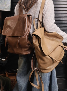 独行野兽头层牛皮真皮双肩包男女同款小众高级感复古背包休闲时尚