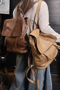 独行野兽头层牛皮真皮双肩包男女同款小众高级感复古背包休闲时尚