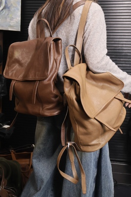 独行野兽头层牛皮真皮双肩包男女同款小众高级感复古背包休闲时尚