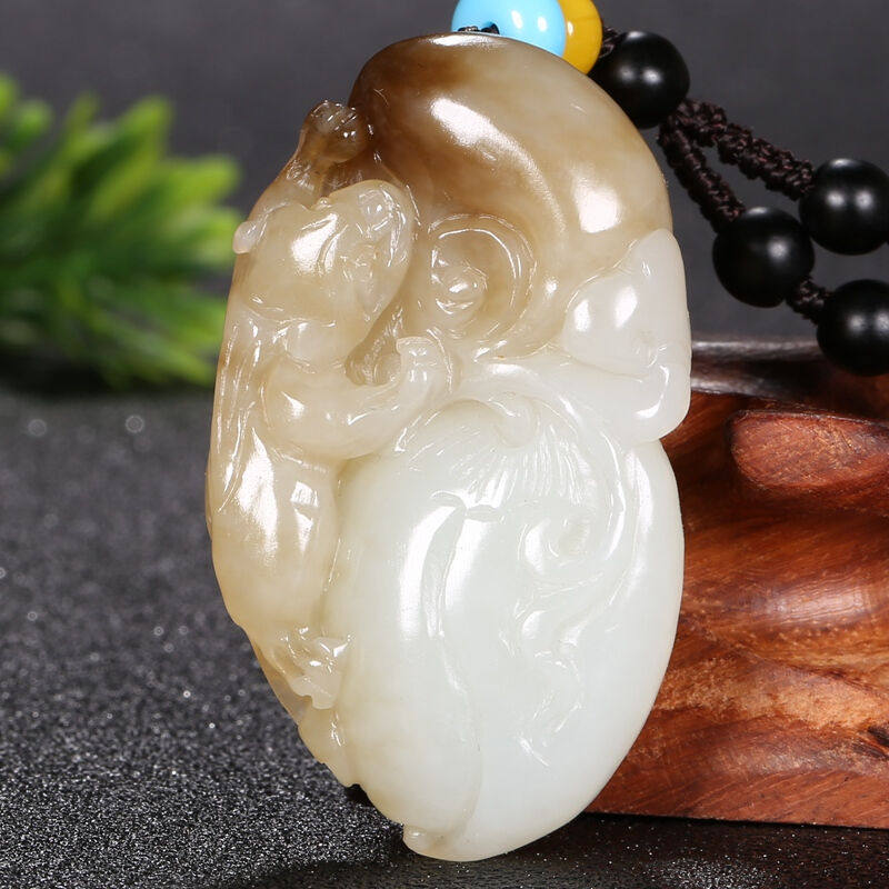 #8【实物已检】和田玉罕见三色福寿如意挂件28.45克贵圈珠宝玉器