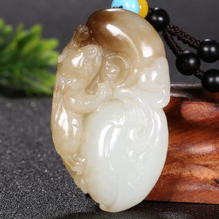 #8【实物已检】和田玉罕见三色福寿如意挂件28.45克贵圈珠宝玉器