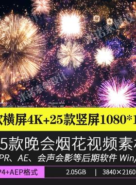 烟花视频素材 4K高清节日婚礼新年活动晚会烟花火动画MP4+AE模板