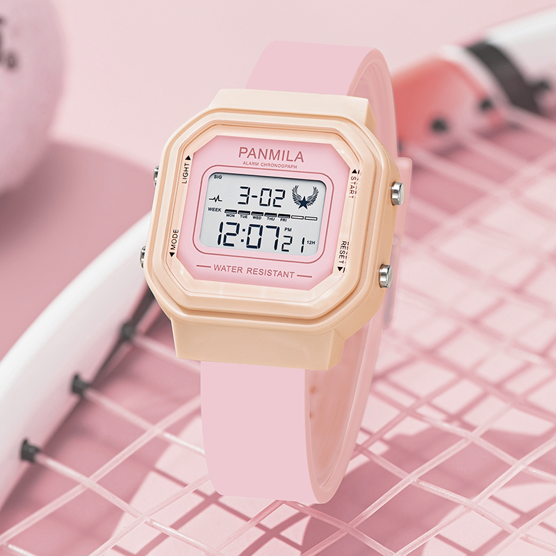 烟粉玫瑰番米拉学生手表女款平价高颜值小众方形电子表初高中生戴