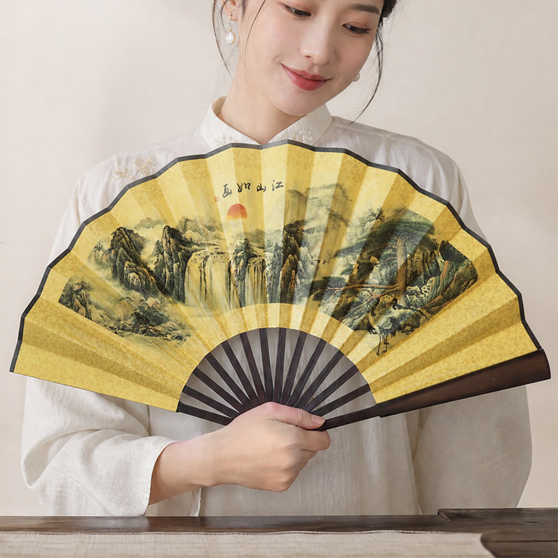 古风绢布折扇汉服打卡高端文玩扇图片