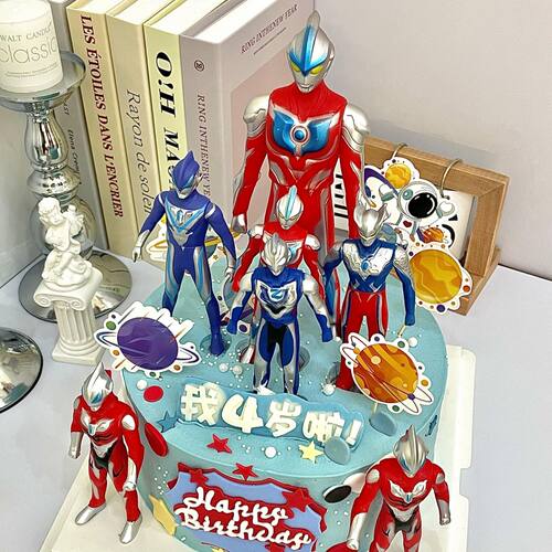 儿童奥特曼蛋糕装饰银河捷德泽塔赛罗人偶男孩生日派对烘焙摆件