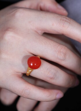 「璎糖」随形南红樱桃红戒指18k金｜乐趣随形·福禄·甜蜜十分