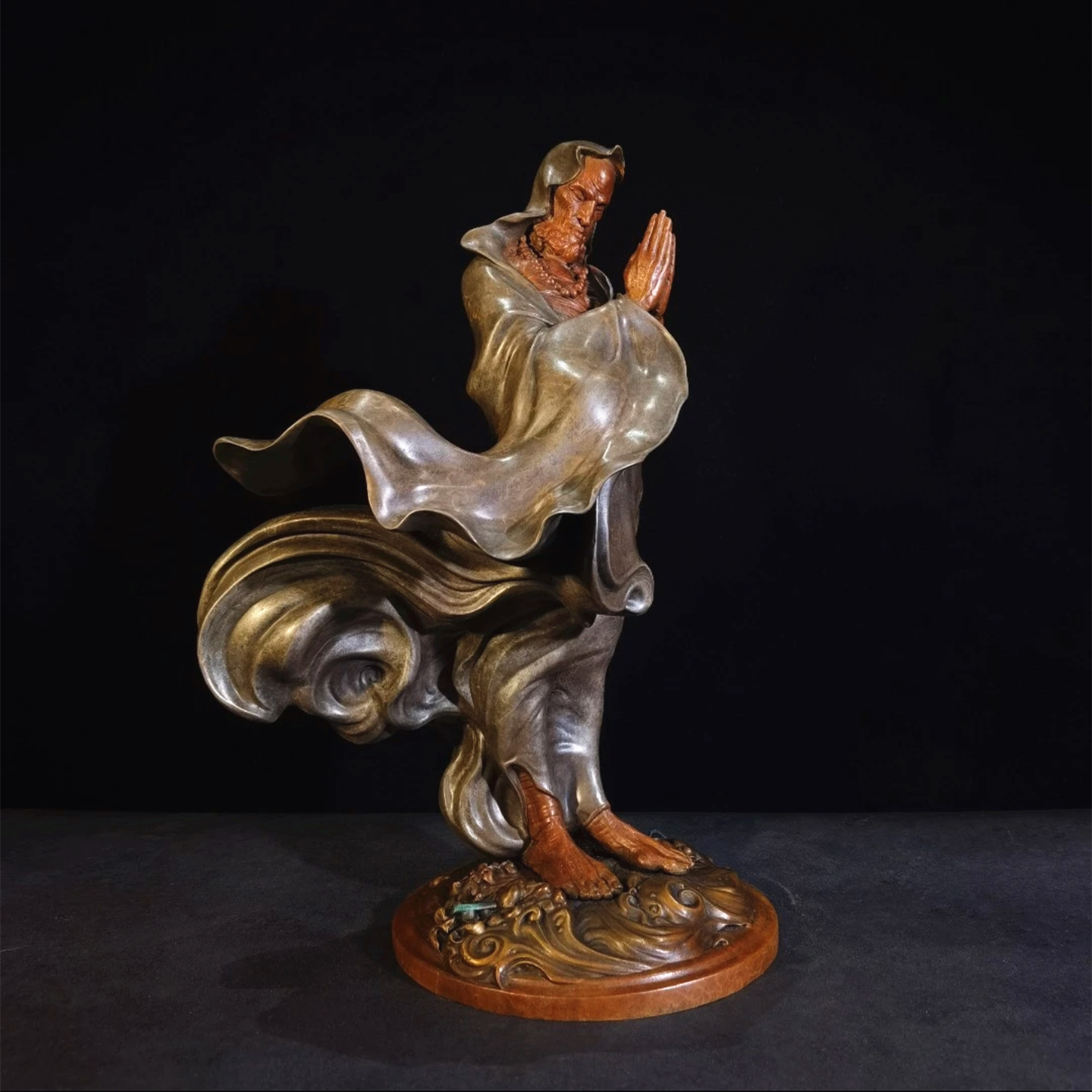 瓯艺雕塑 铜摆件 一苇渡江(达摩) 家居装饰品 镇宅守财 风水