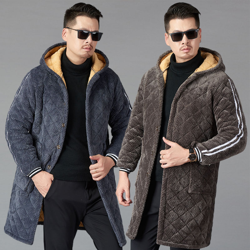 四川省服加厚保暖棉衣中长款百搭连帽纯色棉服宽松中老年人厚外套