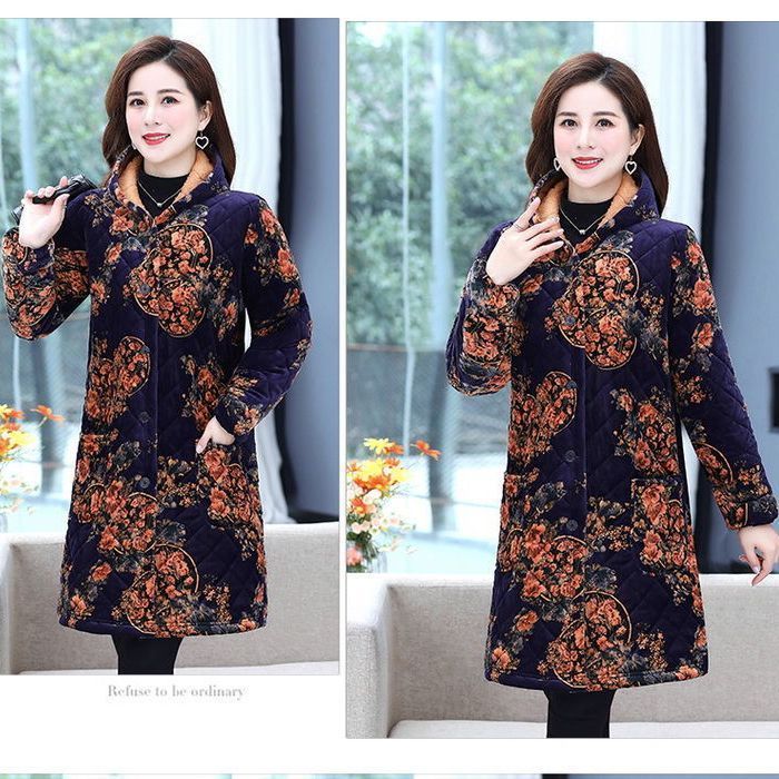 四川省服中老年女装冬季加绒加厚中长款妈妈棉衣棉服保暖棉袄外套