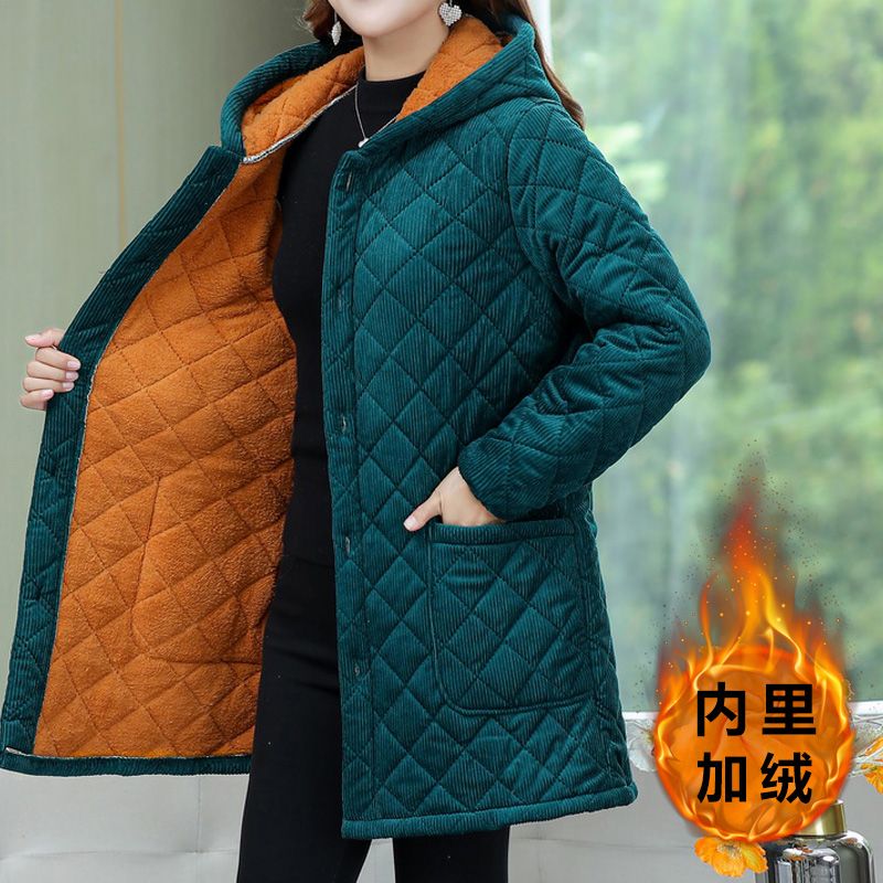 四川省服妈妈冬装加绒连帽外套新款中老年加厚棉衣女秋冬奶奶棉袄