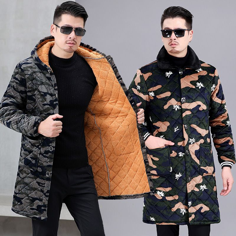 四川省服冬季加厚加绒罩衣保暖男装长款工作服棉衣外套厨房大褂男