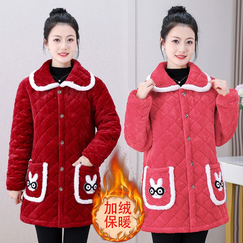 四川省服冬季加绒加厚保暖罩衣棉衣宽松大码棉服外套女外穿家居服