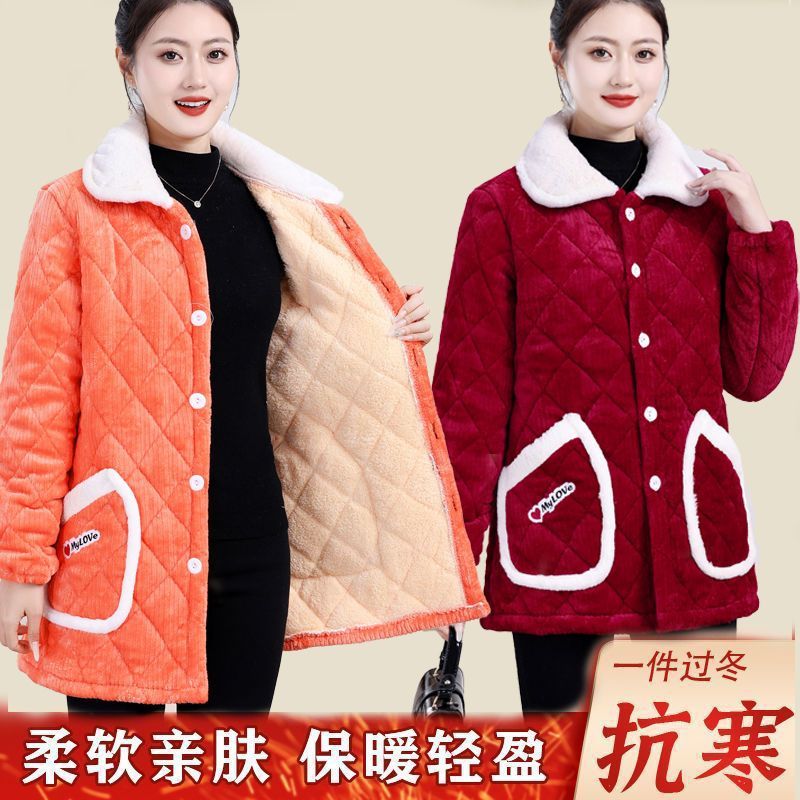 四川省服妈妈冬新款加绒加厚外套棉衣时尚棉袄棉服中长款保暖罩衣