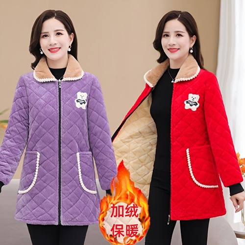 四川省服新款加绒罩衣女中长款棉袄冬天宽松毛领棉衣保暖居家棉服
