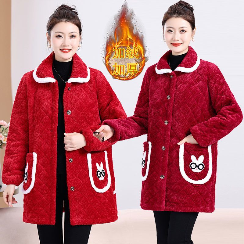 四川省服加绒加厚罩衣新款妈妈洋气冬季时尚冬天棉衣中长款棉服